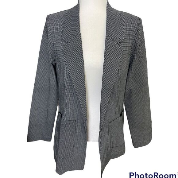 lord & Taylor Black/Gray Long Open Front Blazer Sz M - Picture 1 of 6